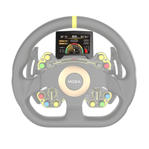 Moza RM HD Digital Dashboard on moza wheelbase and steering wheel